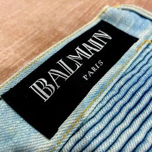Balmain Bleached Stone Washed Biker Jeans